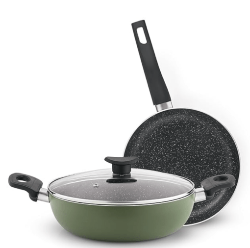 Bergner Dahlia 3-Layer Non-Stick Coating 3 Pcs Cookware Set - 24cm (2.5 L) Kadai with Glass Lid and 24cm Frypan, Minimal Oil for Healthy Cooking - Induction Bottom, for Diwali/Anniversary Gifting